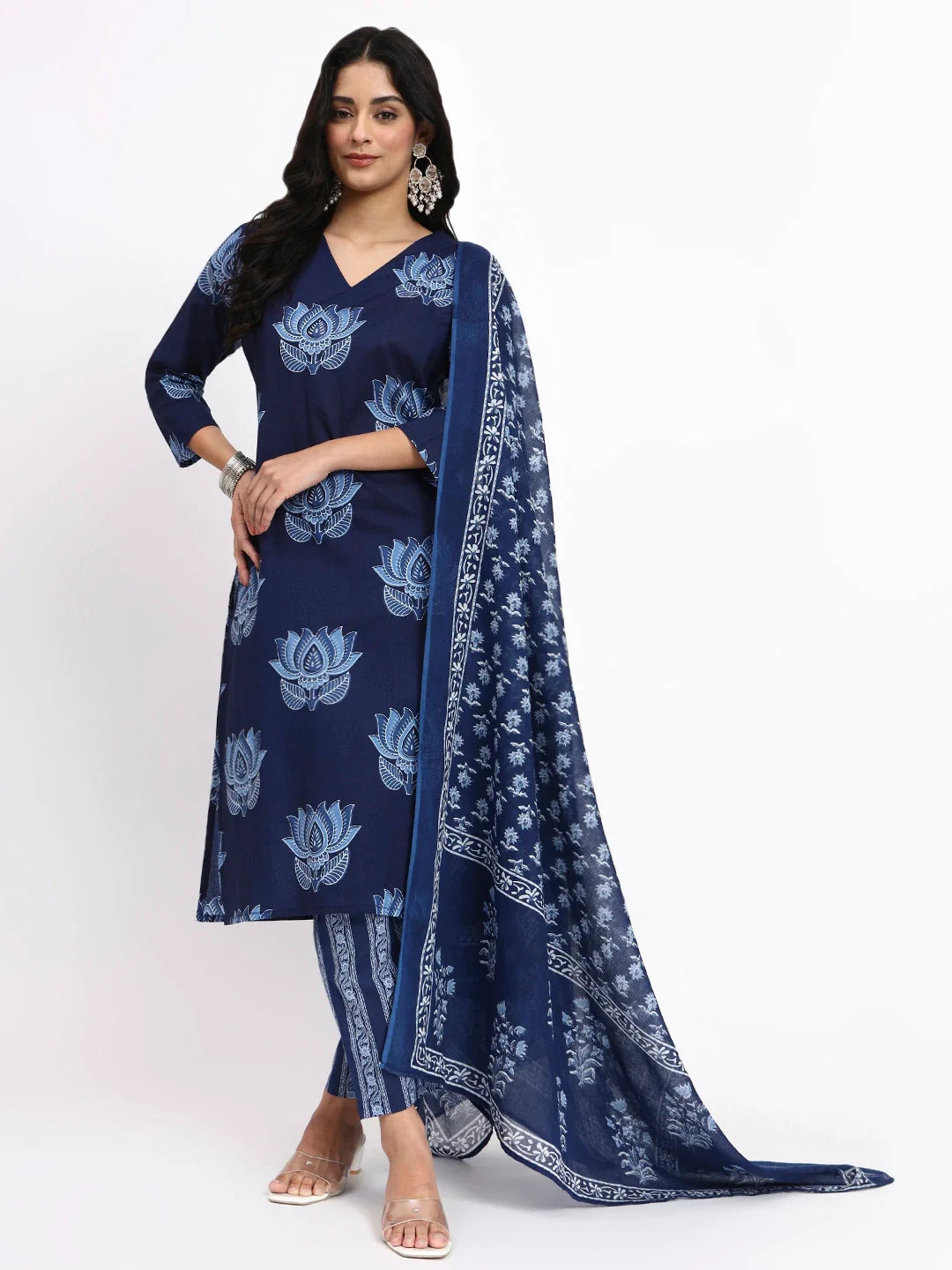 Cotton Straight Kurta Pant Dupatta Set