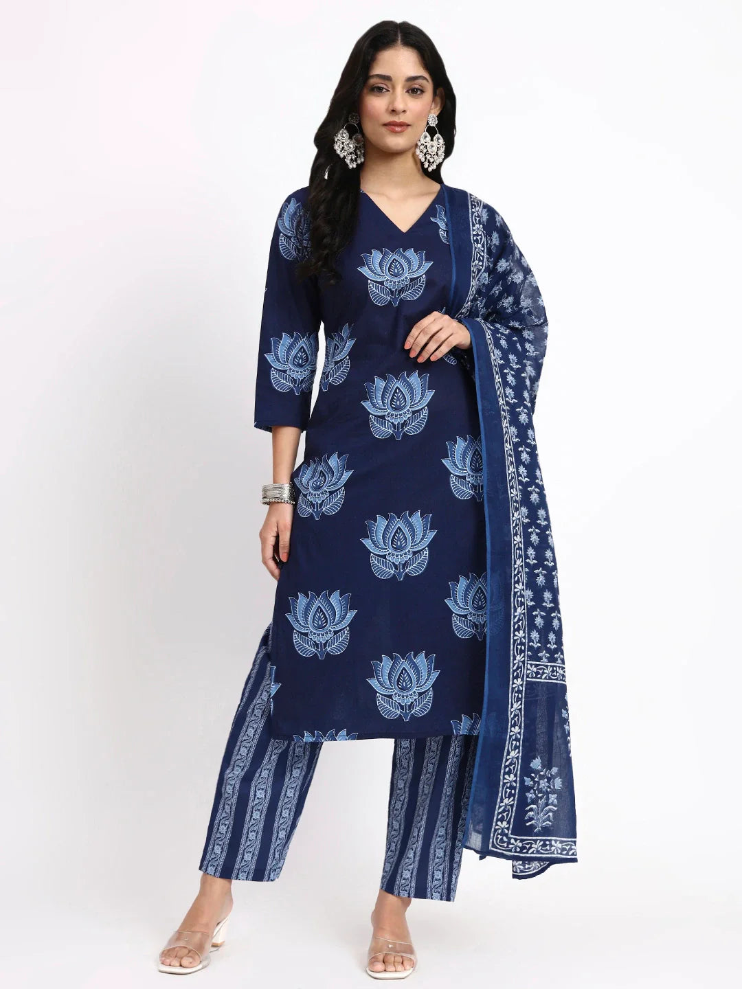 Cotton Straight Kurta Pant Dupatta Set