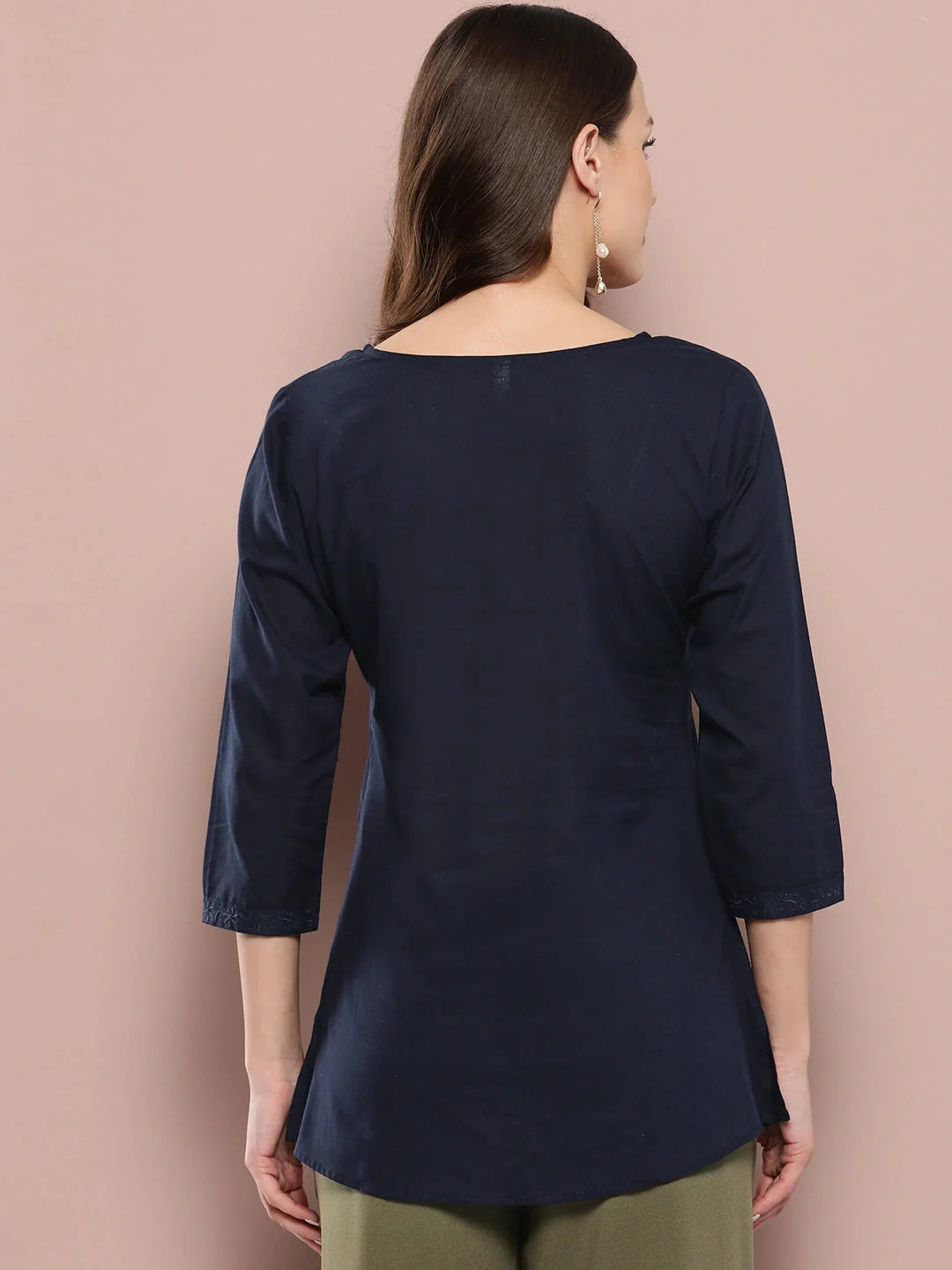 Navy Floral Chikankari Embroidered Pure Cotton Top