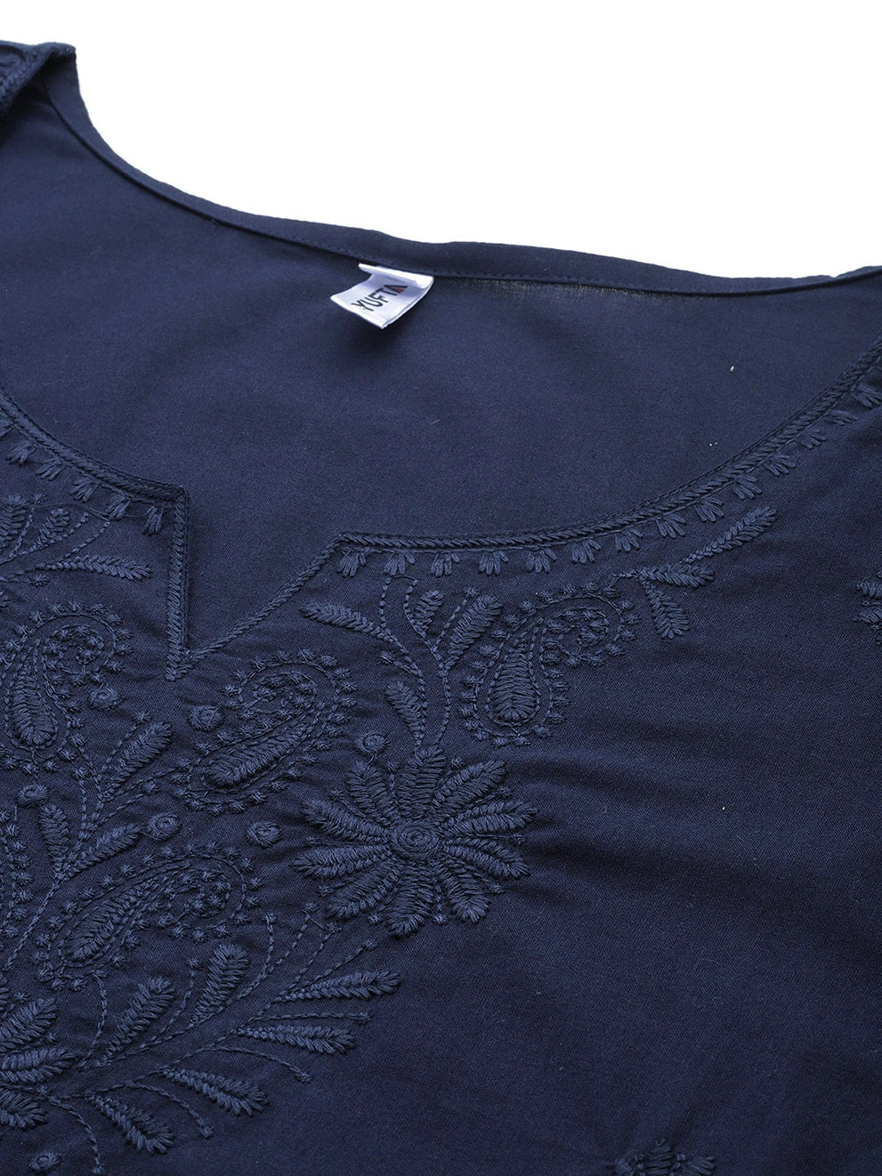 Navy Floral Chikankari Embroidered Pure Cotton Top