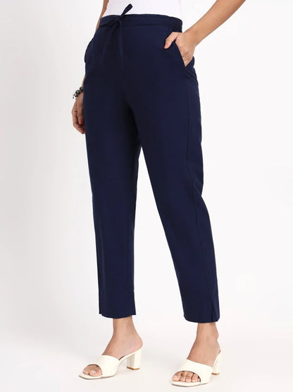 Mid-Rise Ankle-Length Regular Fit Poplin Pants