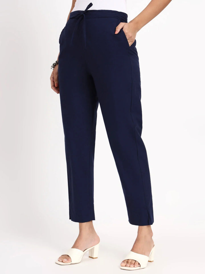 Mid-Rise Ankle-Length Regular Fit Poplin Pants