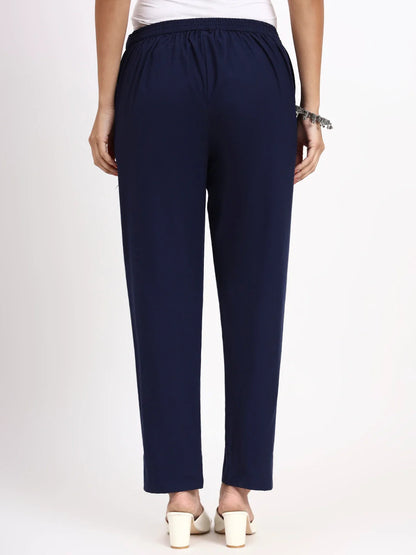Mid-Rise Ankle-Length Regular Fit Poplin Pants