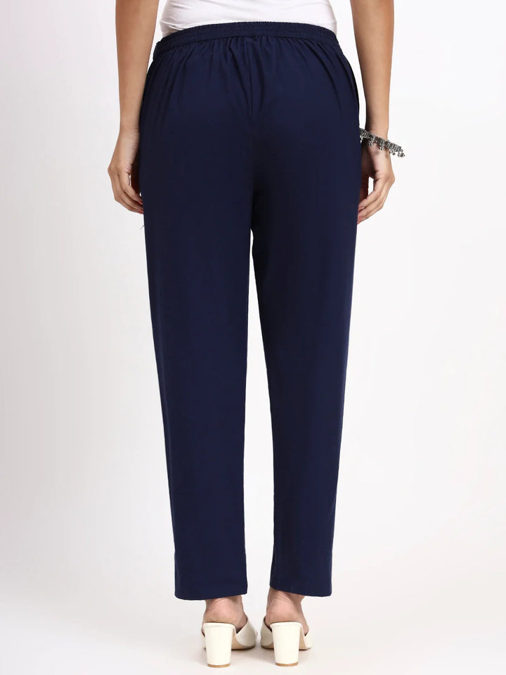 Mid-Rise Ankle-Length Regular Fit Poplin Pants