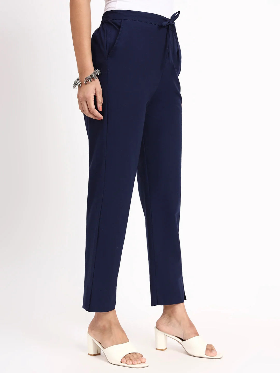 Mid-Rise Ankle-Length Regular Fit Poplin Pants