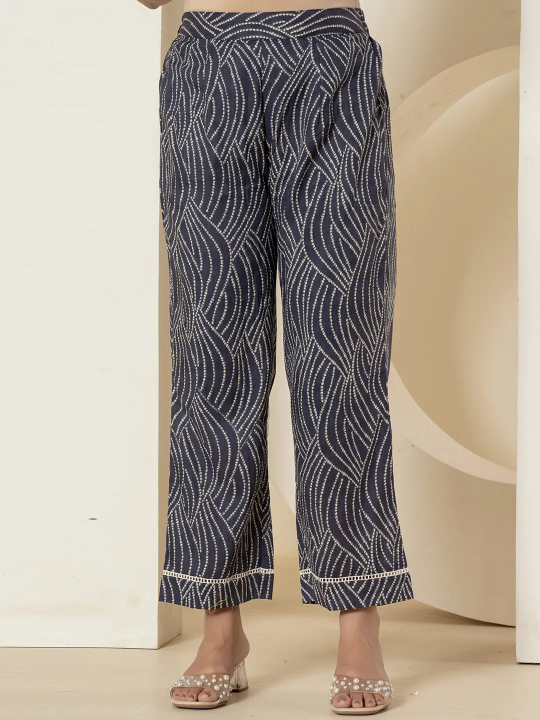 Navy Blue Patch Work Pure Cotton Straight Kurta And Dupatta Set