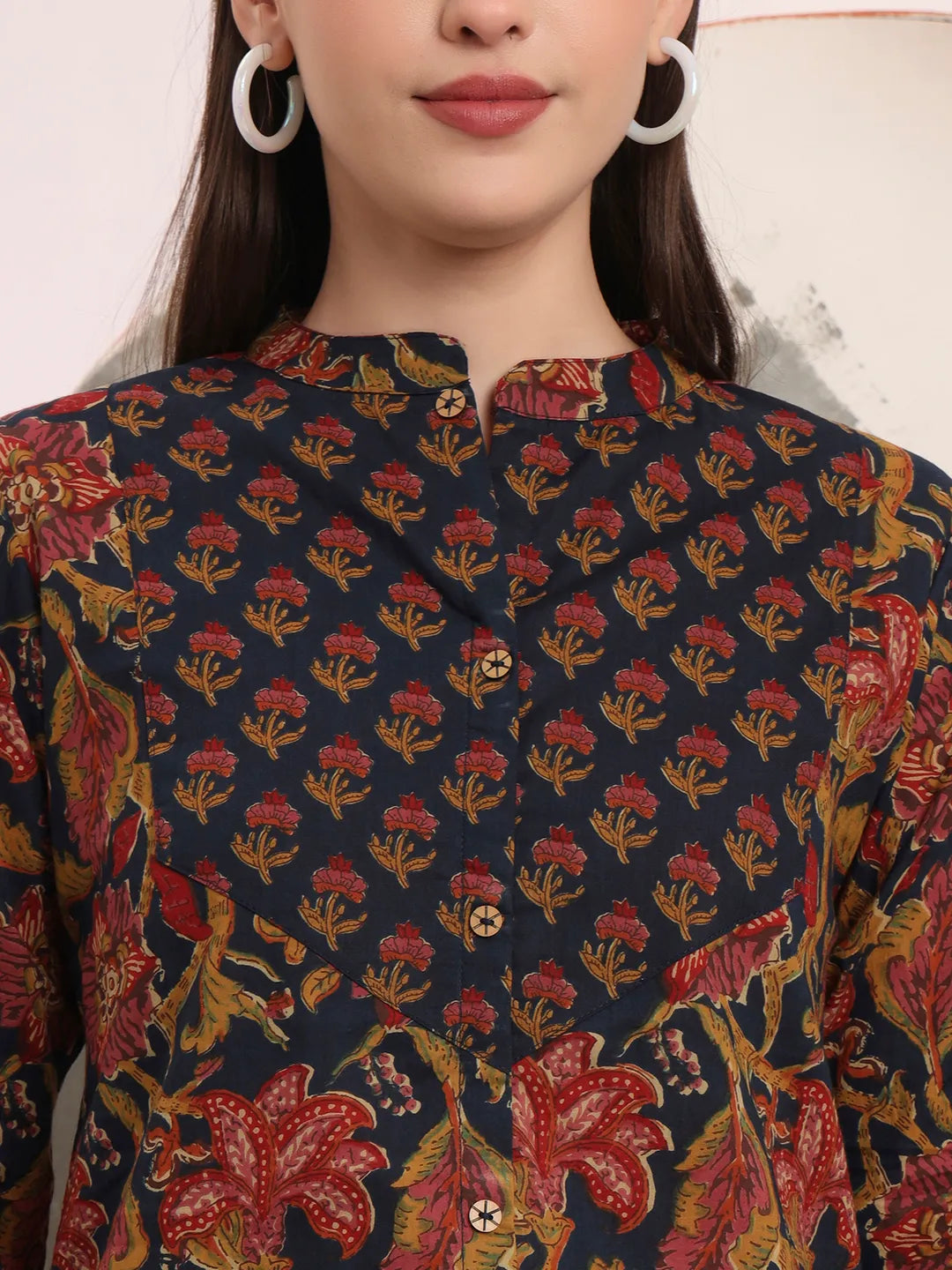 Navy Blue Pure Cotton Shirt Style Top