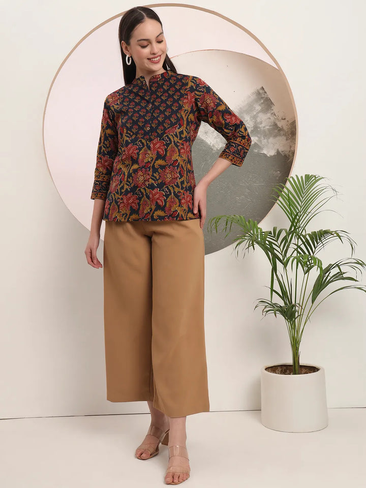 Navy Pure Cotton Shirt Style Top