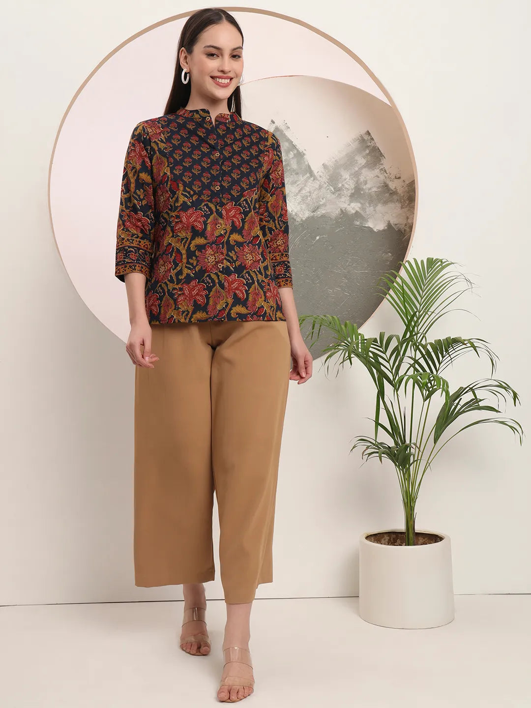 Navy Blue Pure Cotton Shirt Style Top