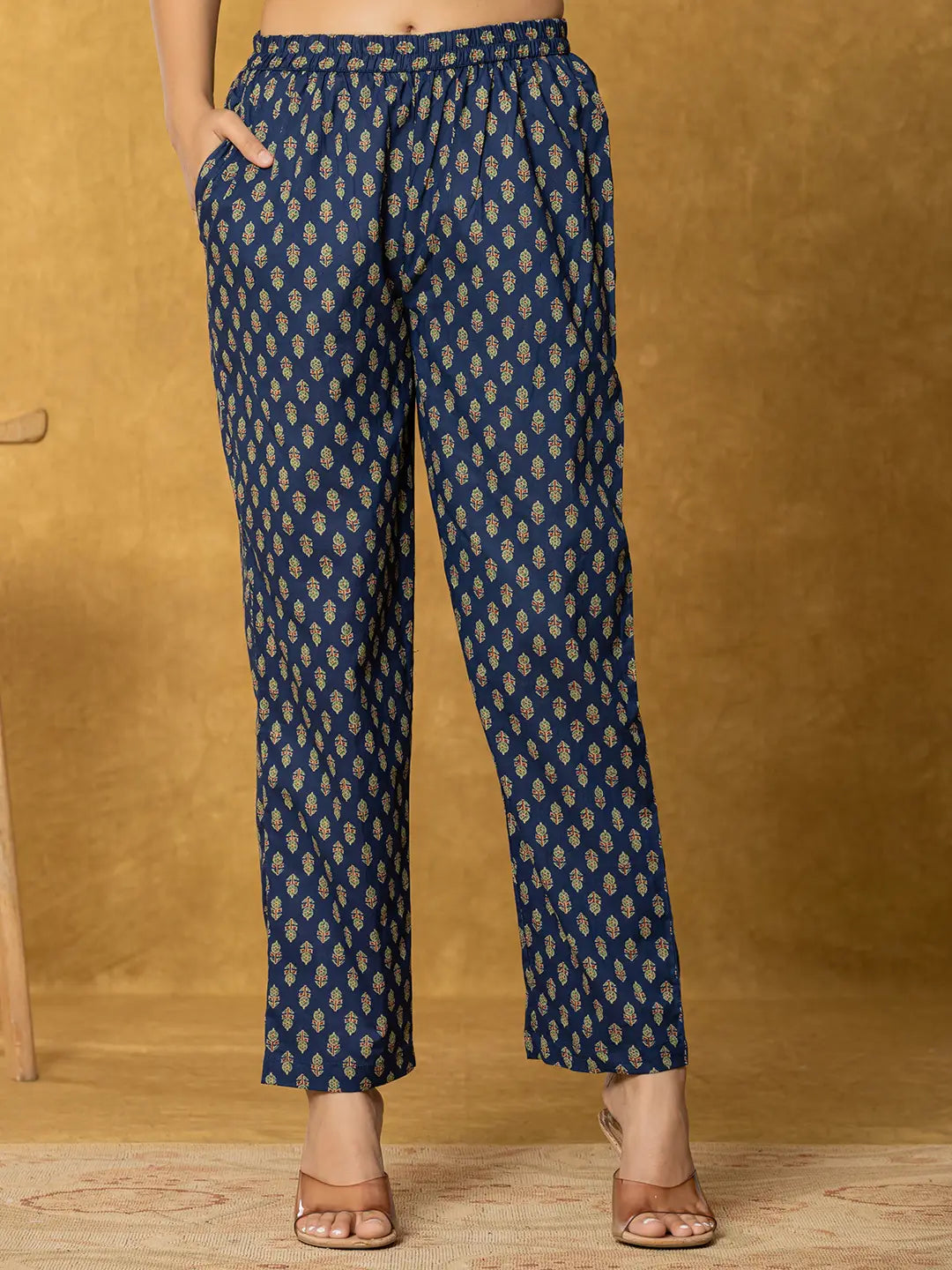 Navy Blue Sequins Worky Cotton Anarkali Kurta Dupatta Set