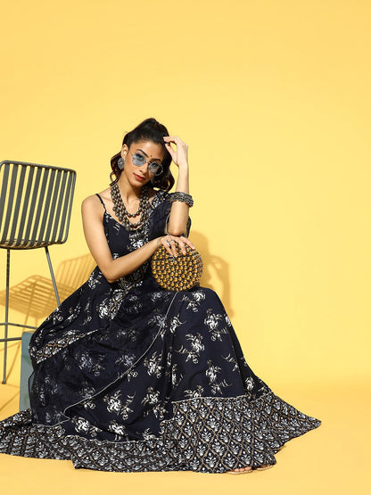 Navy Blue & White Printed Dress Dupatta