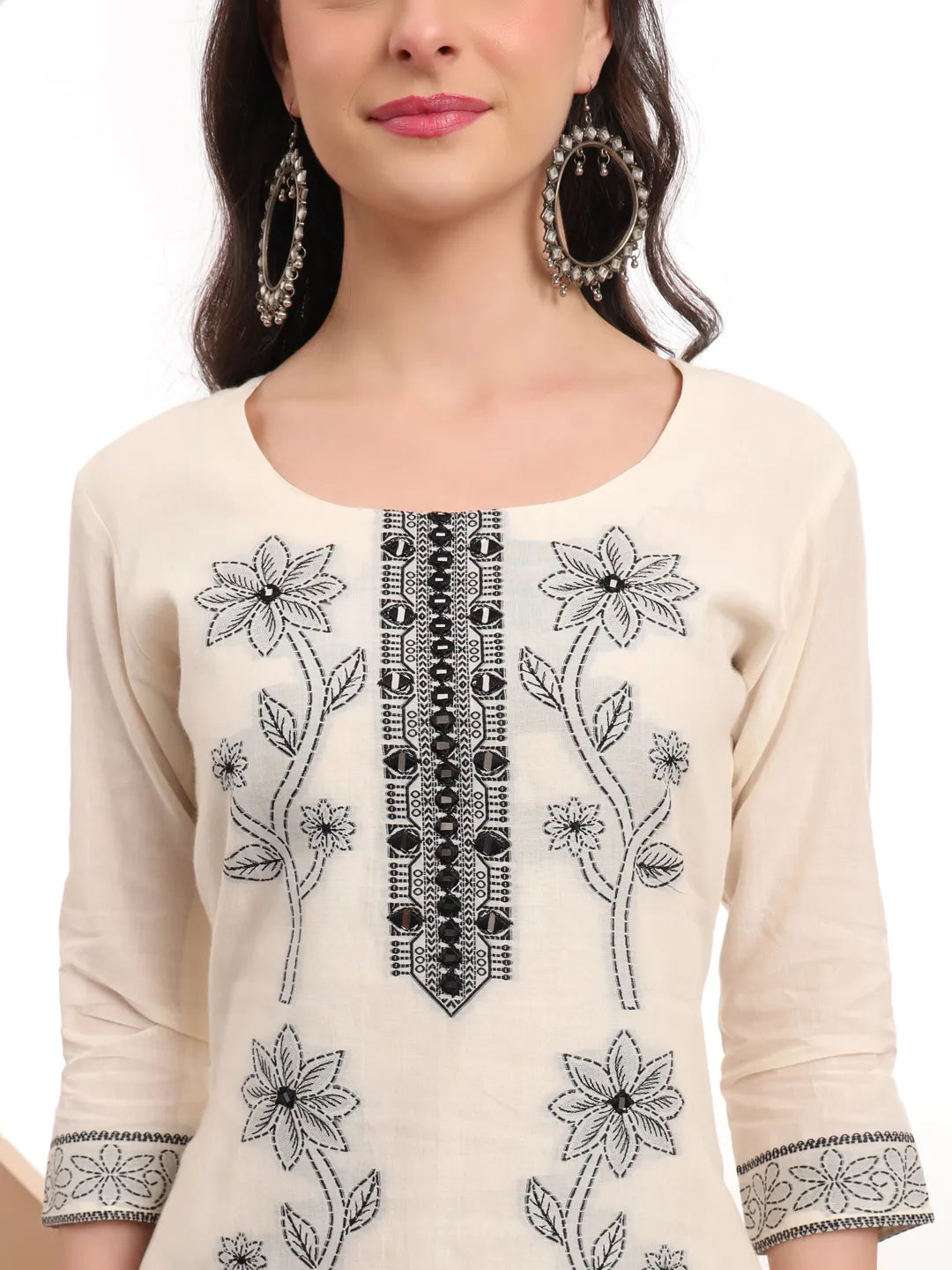 Off-White Handloom Cotton Jacquard Kurta Dupatta Pant Set