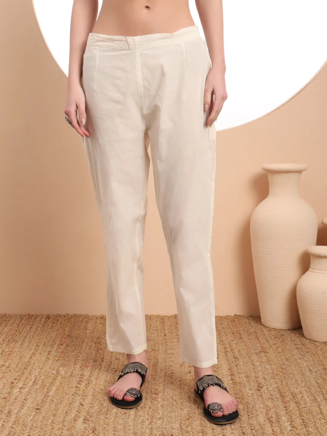 Off-White Handloom Cotton Jacquard Kurta Dupatta Pant Set