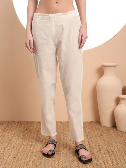 Off-White Handloom Cotton Jacquard Kurta Dupatta Pant Set