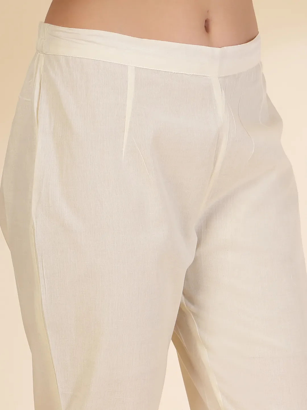 Off White Handloom Cotton Jacquard Kurta Set With Pant & Dupatta