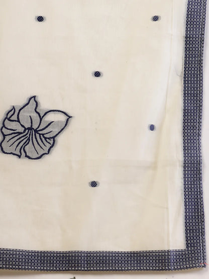 Off White Handloom Cotton Jacquard Kurta Set With Pant & Dupatta