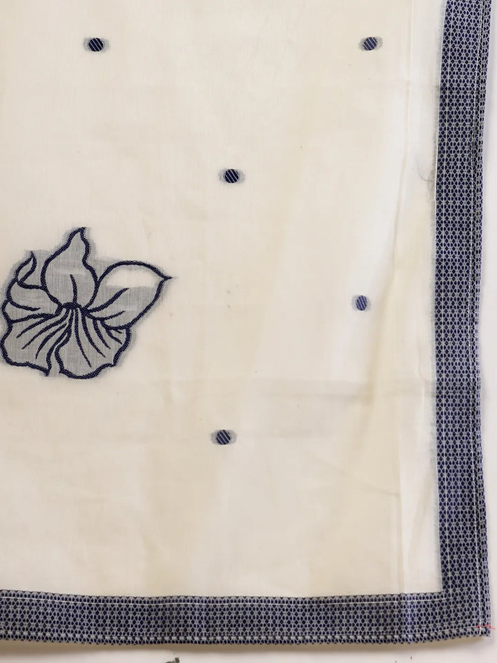 Off White Handloom Cotton Jacquard Kurta Set With Pant &amp; Dupatta