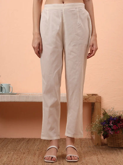 Off-White Handloom Cotton Weaved  Kurta Dupatta Pant Set With Cotton Mal Lining