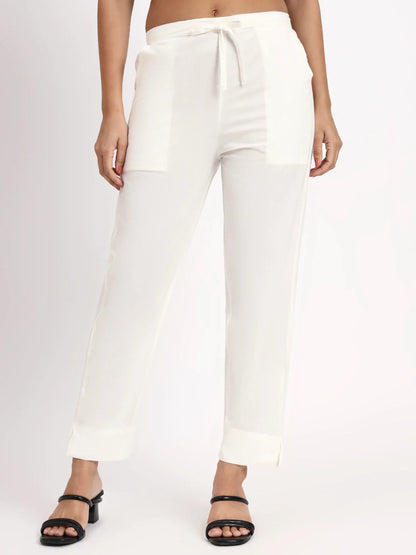 Mid-Rise Ankle-Length Regular Fit Poplin Pants
