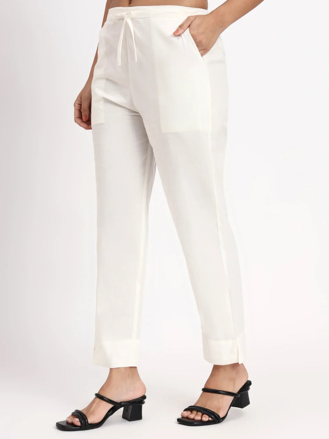 Mid-Rise Ankle-Length Regular Fit Poplin Pants