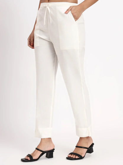 Mid-Rise Ankle-Length Regular Fit Poplin Pants