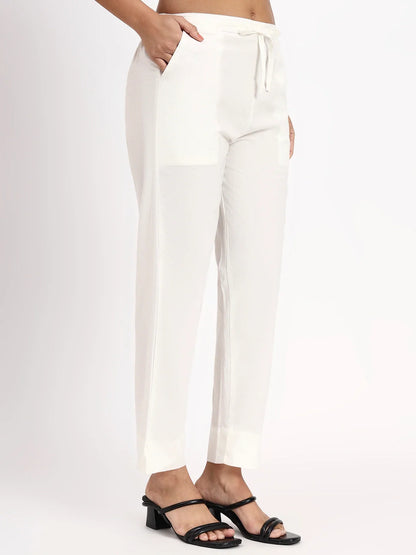Mid-Rise Ankle-Length Regular Fit Poplin Pants