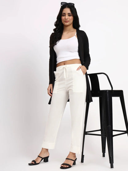 Mid-Rise Ankle-Length Regular Fit Poplin Pants