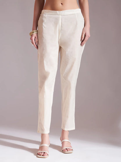 Off-White Pure Handloom Cotton Weaved  Kurta Dupatta Pant Set