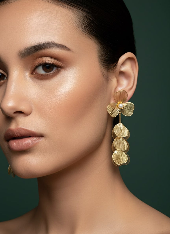 Floral With Pearls &amp; Tassels Earrings