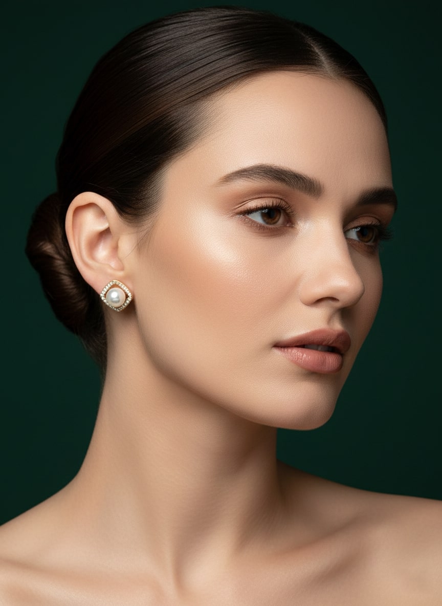 Artificial Diamond With Beautiful Pearl Studs