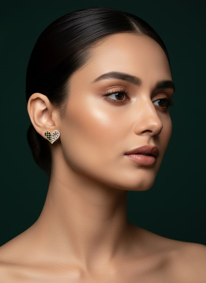 Unique Gold &amp; Silver Diamond Heart Studs