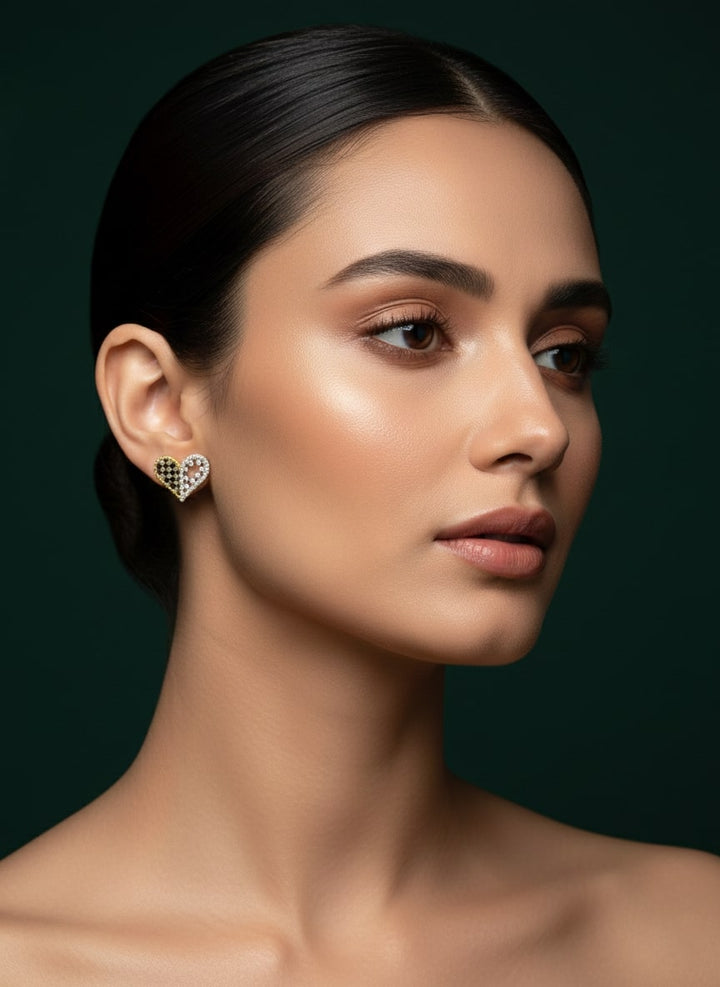 Unique Gold &amp; Silver Diamond Heart Studs