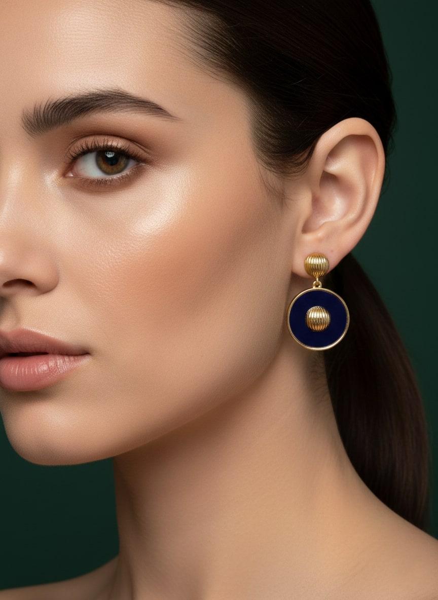 Blue &amp; Gold Circular Drop Earrings