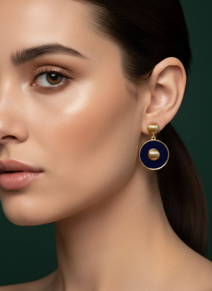 Blue &amp; Gold Circular Drop Earrings