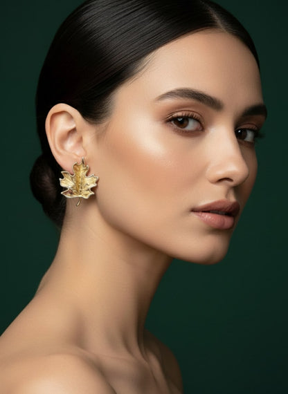 Fancy Gold-Plated Designer Leaf Studs Earrings