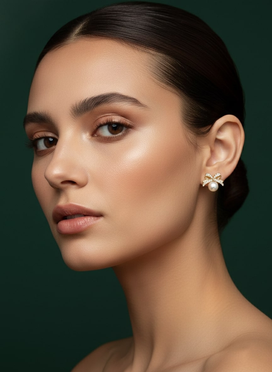 Beautiful Pearl With Bow Designer Studs