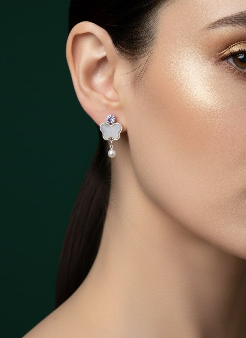 Butterfly Pearl &amp; Beaded Studs