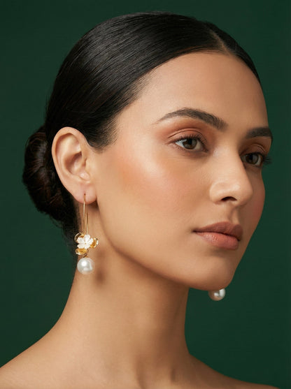 Floral with Pearl Korean Hoop Earrings