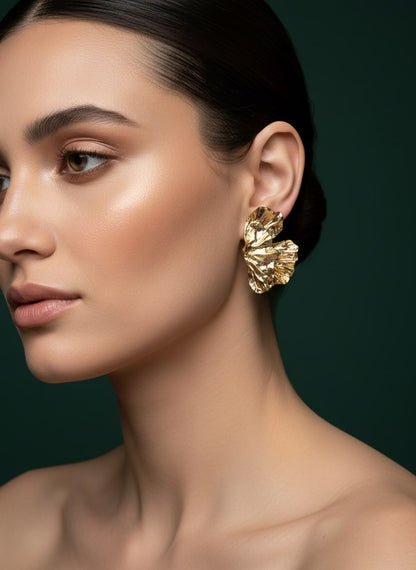 Elegant Half Flower Textured Drop Earring