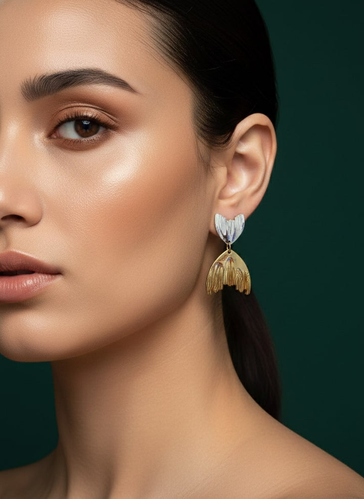 Gold &amp; Silver Sea Shell Earring