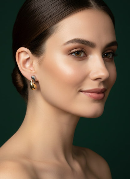 Beautiful Silver and Golden Teadrop Studs