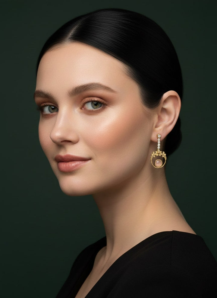 Artificial Diamond With Fancy Beaded Ring Earrings