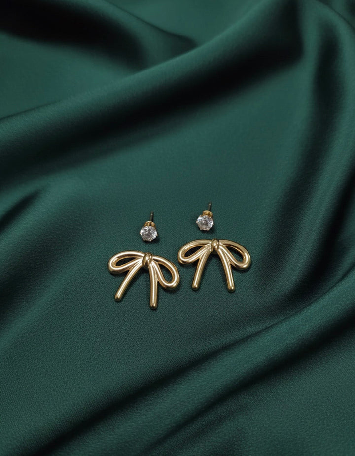 Pack of 2 Golden Bow &amp; Ston Studs