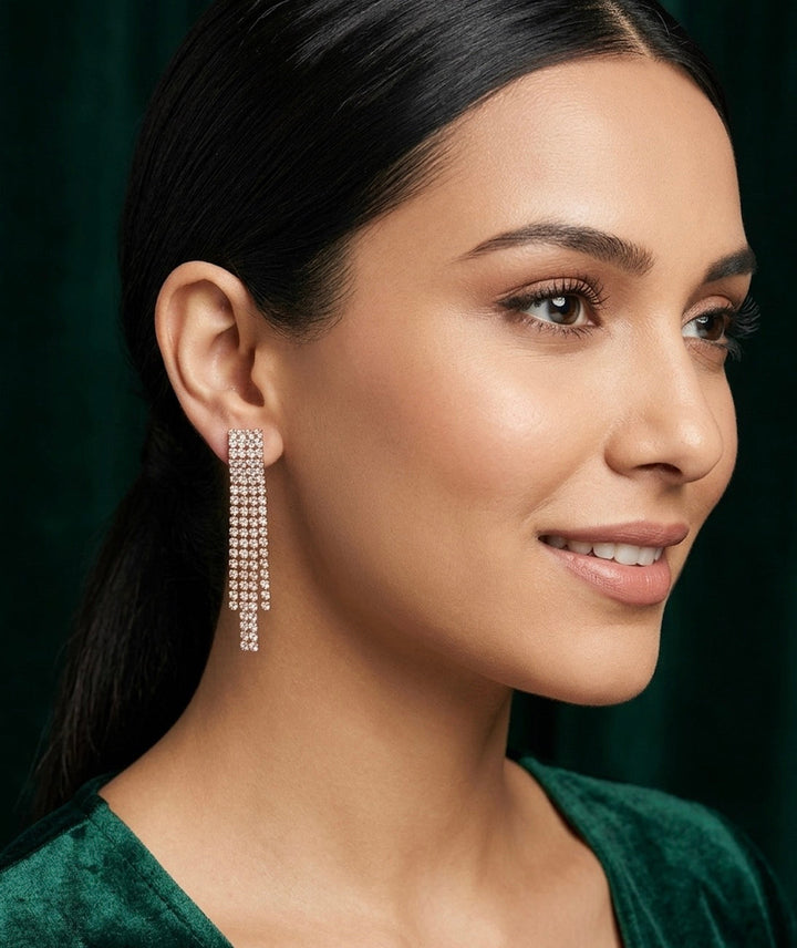 Artificial Diamond &amp; Beaded Drop Earrings