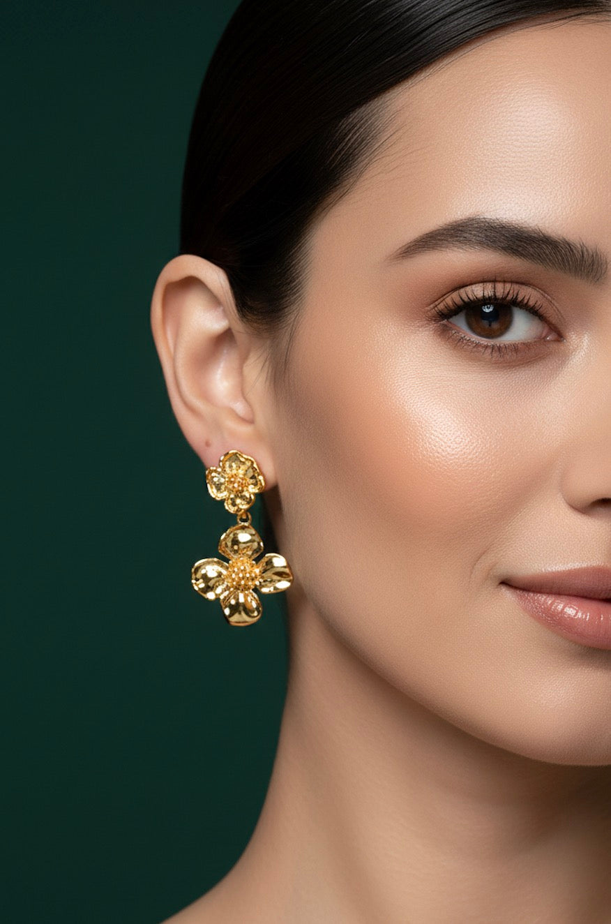 Golden Floral Design Earrings