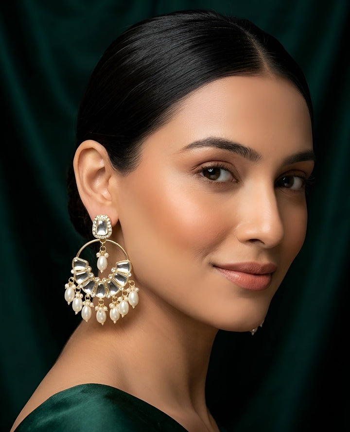 Kundan &amp; Pearl Traditional Ethnic Statement Earrings