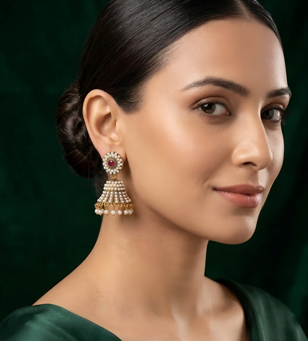 Gold Plated Artificial Pearls &amp; Beaded Jhumka Earrings