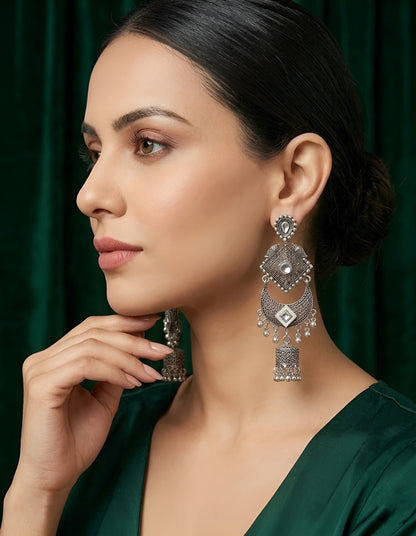 Silver Plated Oxidized Drop Earrings