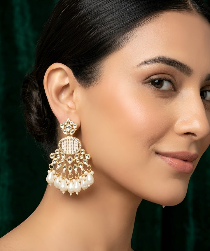 Kundan &amp; Pearl Traditional Ethnic Statement Earrings