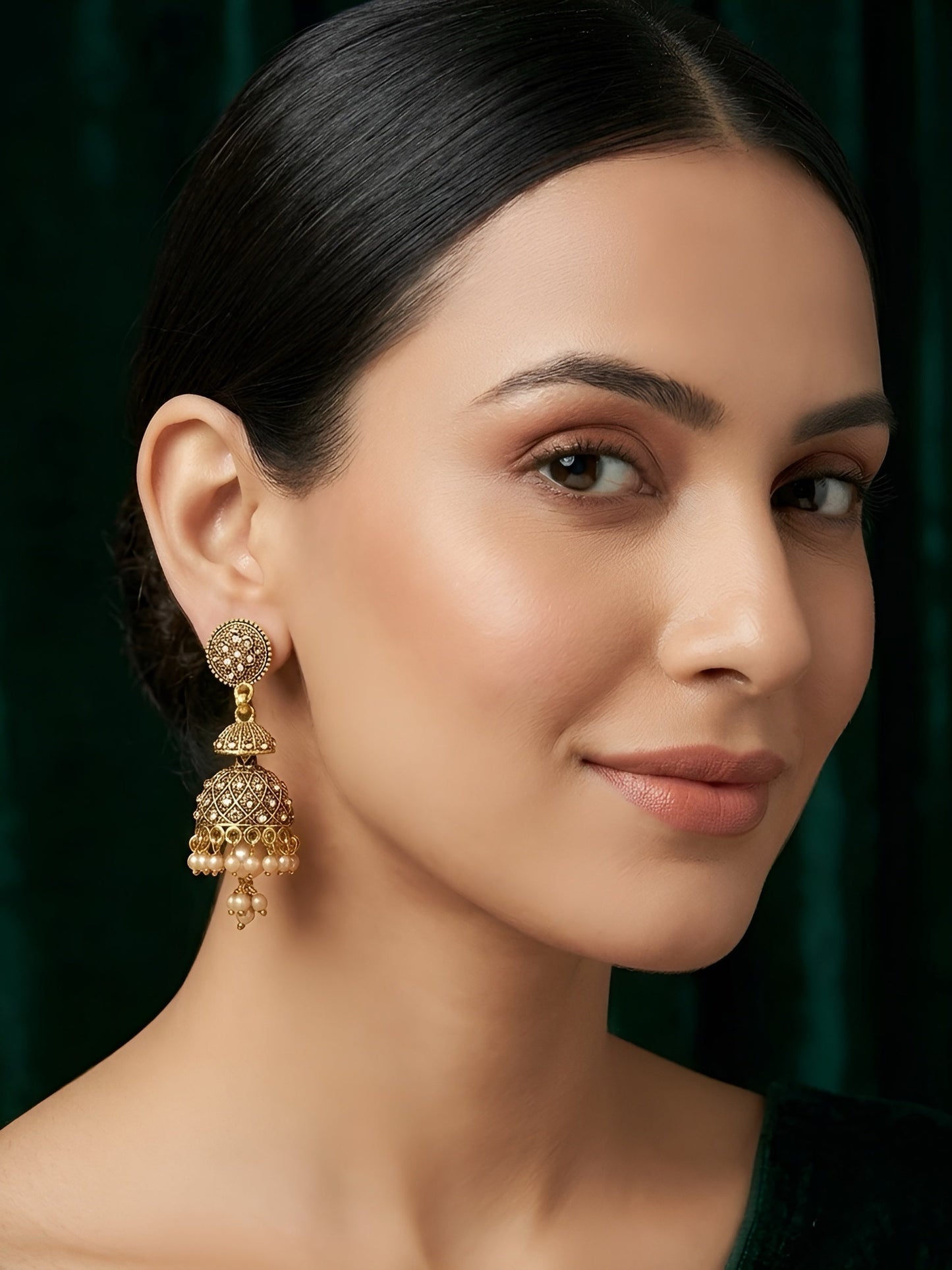 Gold Oxidized With Beaded Indo-Western Jhumki